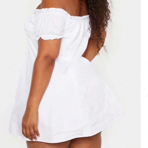 PrettyLittleThing Plus White Button Front Puff Sleeve Shift Dress 14 - Picture 2 of 12